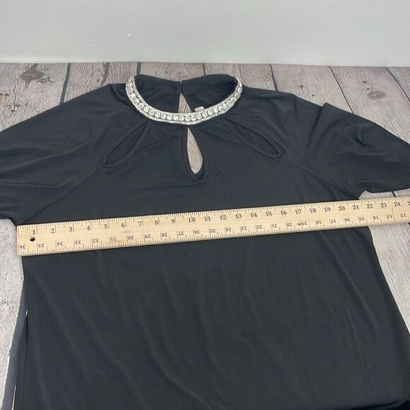 MOA MOA Black Rhinestone Neckline Blouse Cutout Neckline Glam Goth 3/4 Sleeve 1X - Picture 11 of 12